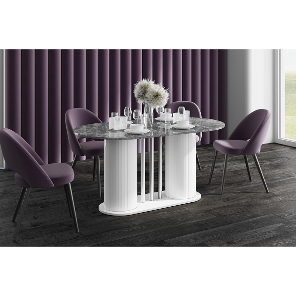 Stół rozkładany CESARO - Wariant Kolorystyczny: Venatino Dark HG+Biały HG - Hubertus